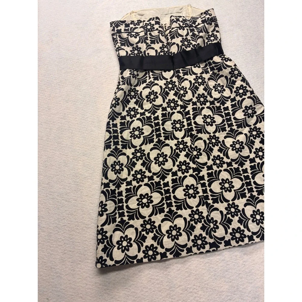 Lilly Pulitzer Modern Strapless Dress Preppy Coquette Floral Bow - 2 Black Cream - Picture 4 of 11